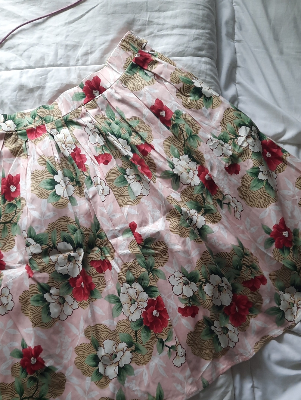 Floral Pink Pleated A-Line Skirt
